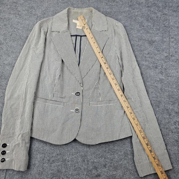 Sandro Blazer Womens Small Navy Career Cotton Two Button Jacket Pinstripe Preppy - Picture 5 of 9
